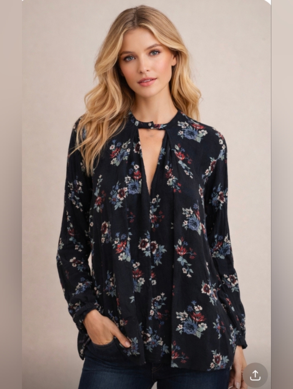 Free People *See Video* Floral Bohemian Tunic with gathered Sleeves Oversized XS
